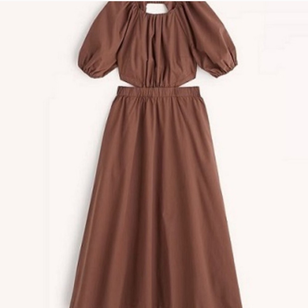 Cottage Core Abercrombie & Fitch Puffed Sleeve Open Back Midi Dress - Picture 2 of 4